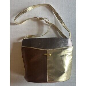 Vintage Rare Unique Metallic Berrita Italian Leather Purse Bag Gold Pockets Zip